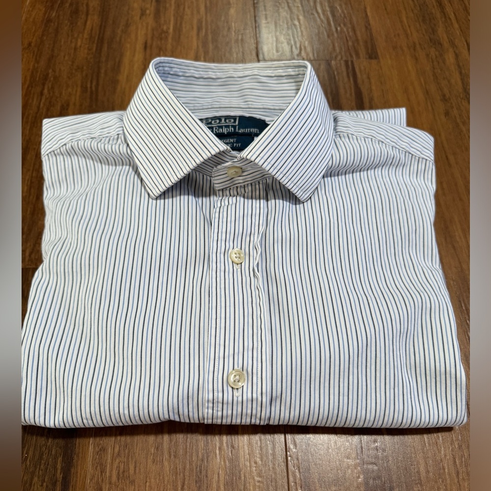 Polo Ralph Lauren Regent Classic Fit Cotton Dress Shirt 16 White Blue 34/35